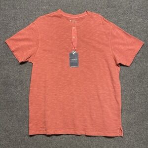 Daniel Cremieux Garment Dyed Henley Shirt Red Short Sleeve Sz L NWT